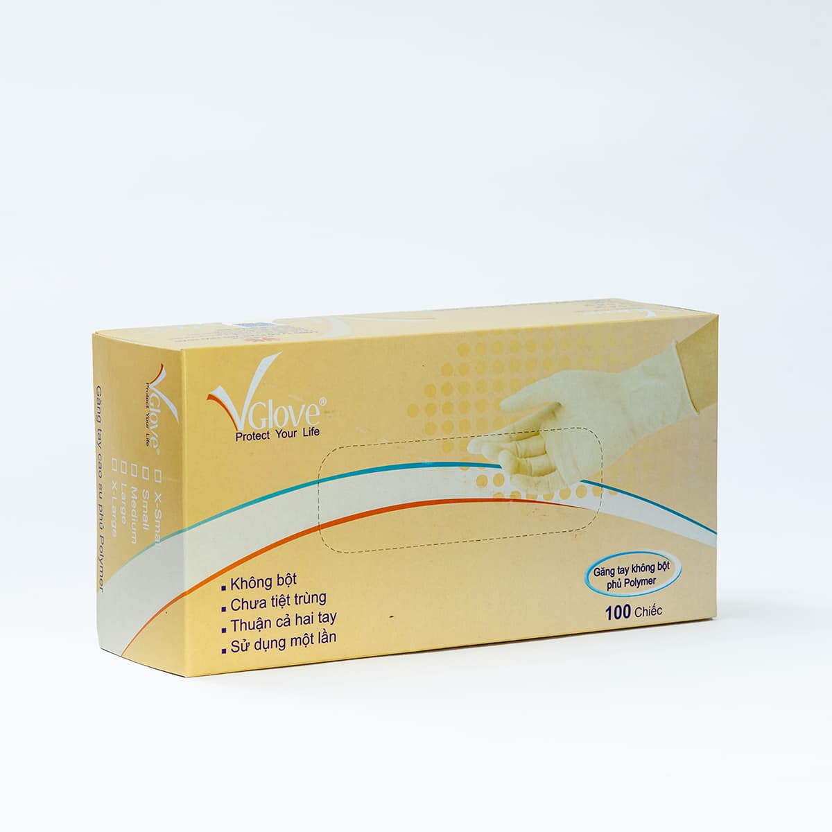 Găng tay cao su không bột Vglove phủ polymer 2 mặt - HỘP VÀNG