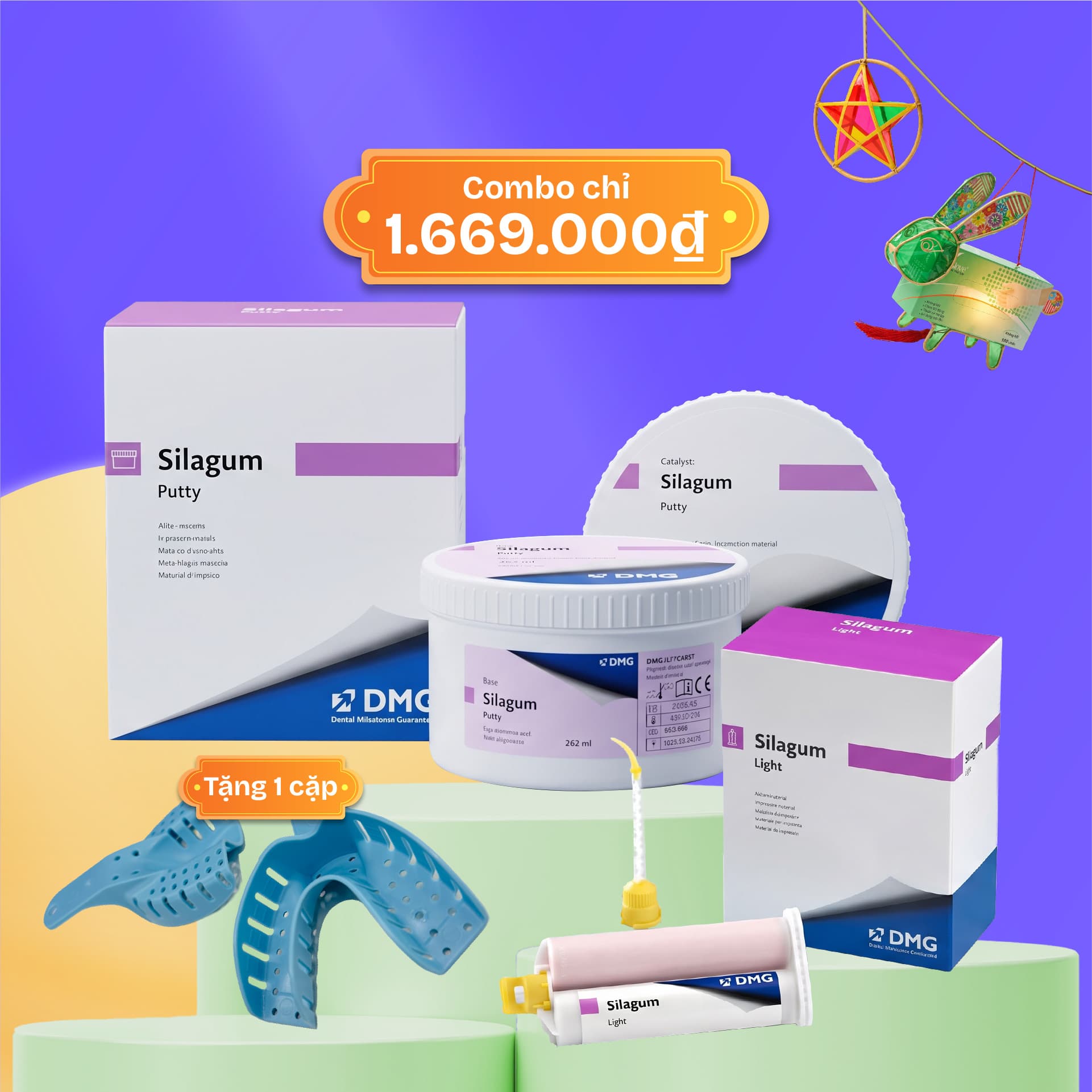 Combo Cao su đặc trộn tay Silagum Putty +  Light | DMG Đức 