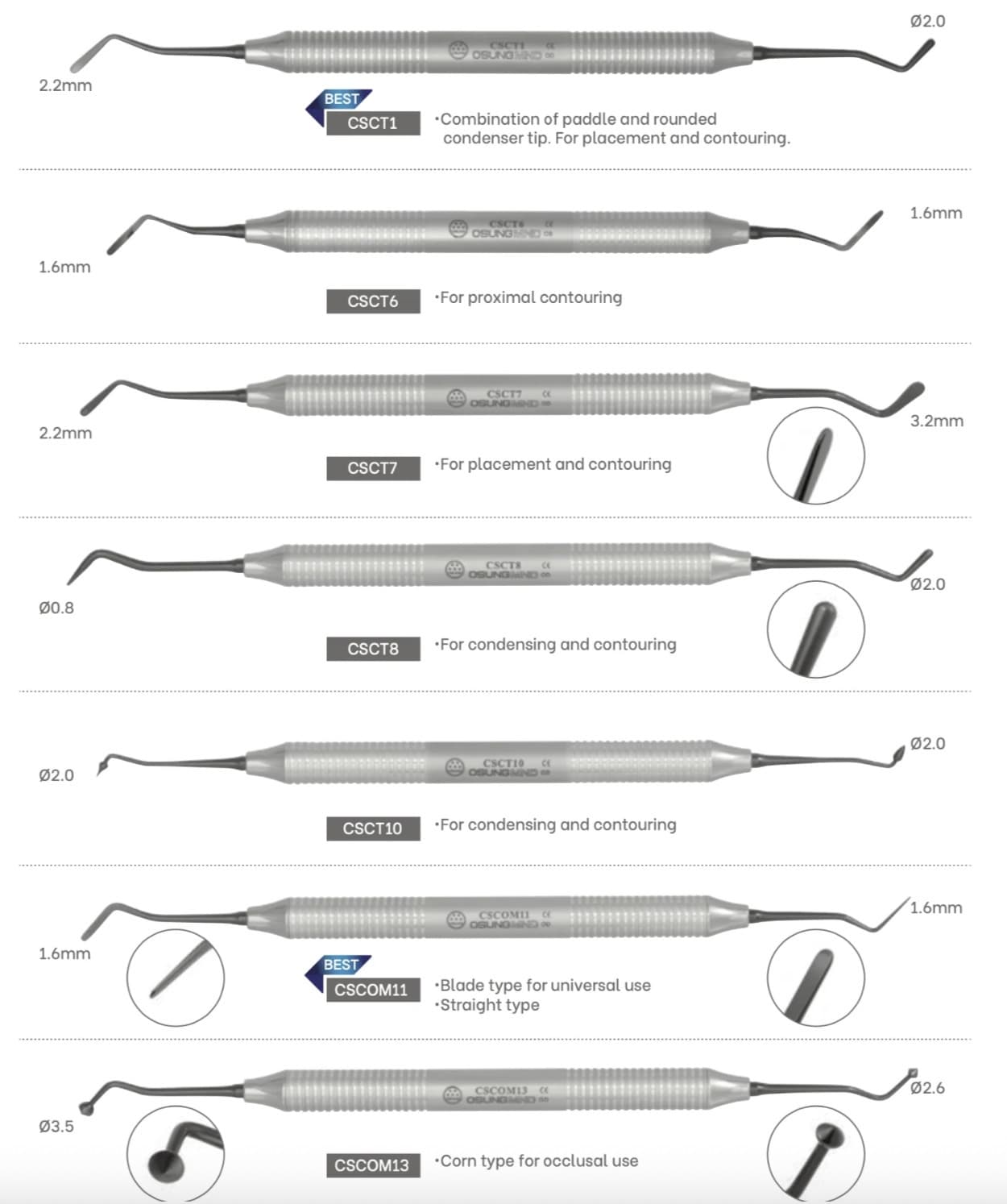 Cây dụng cụ trám composite 2 đầu Osung | Osung Hàn Quốc