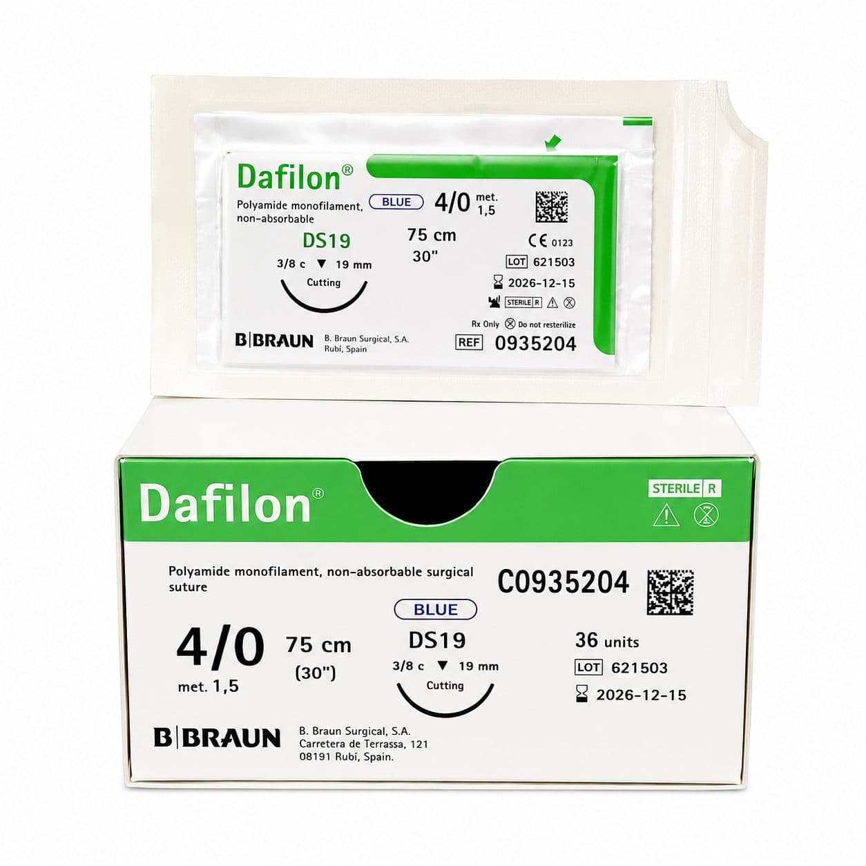 Chỉ khâu phẫu thuật không tiêu Dafilon bbraun kim tam giác 3/8C