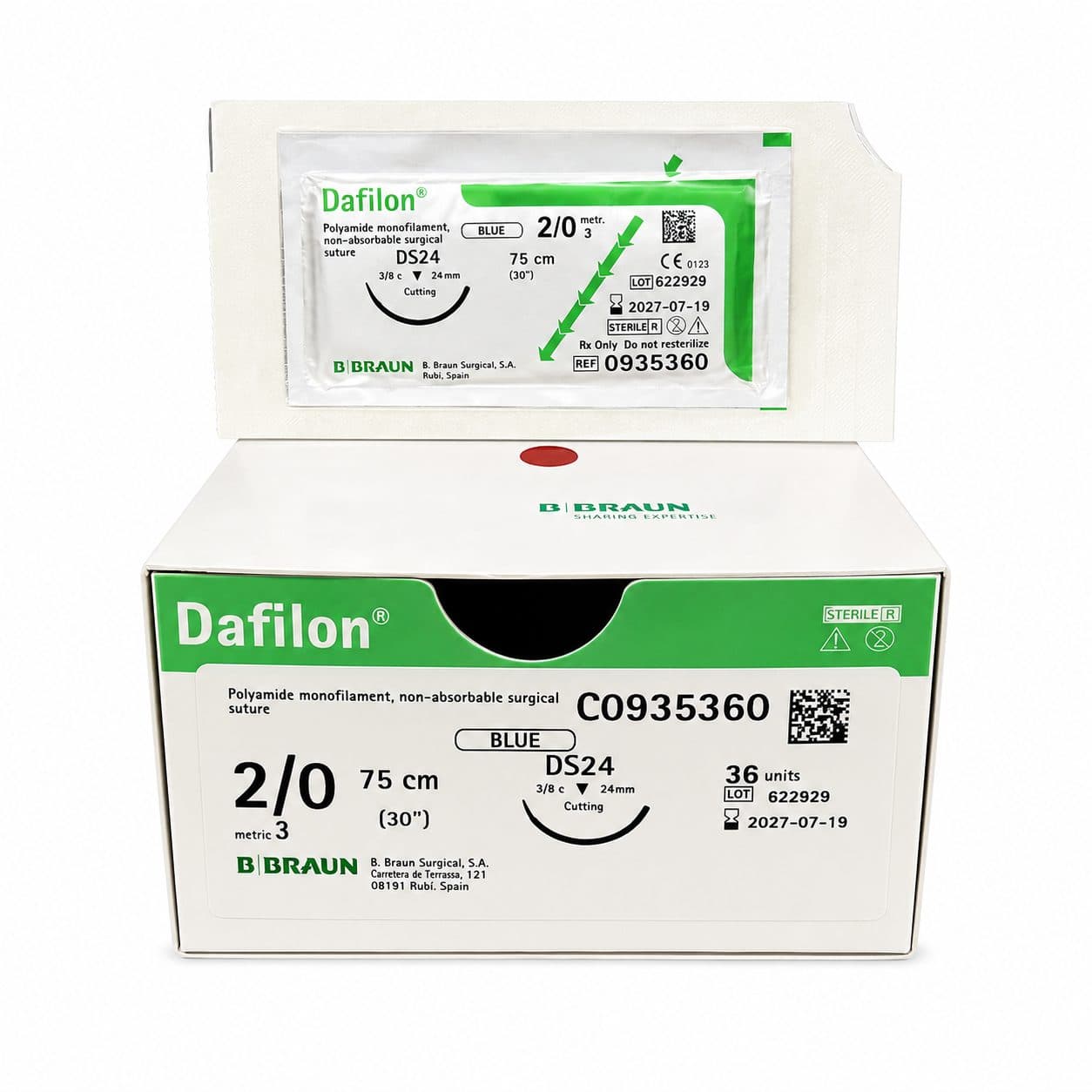 Chỉ khâu phẫu thuật không tiêu Dafilon bbraun kim tam giác 3/8C