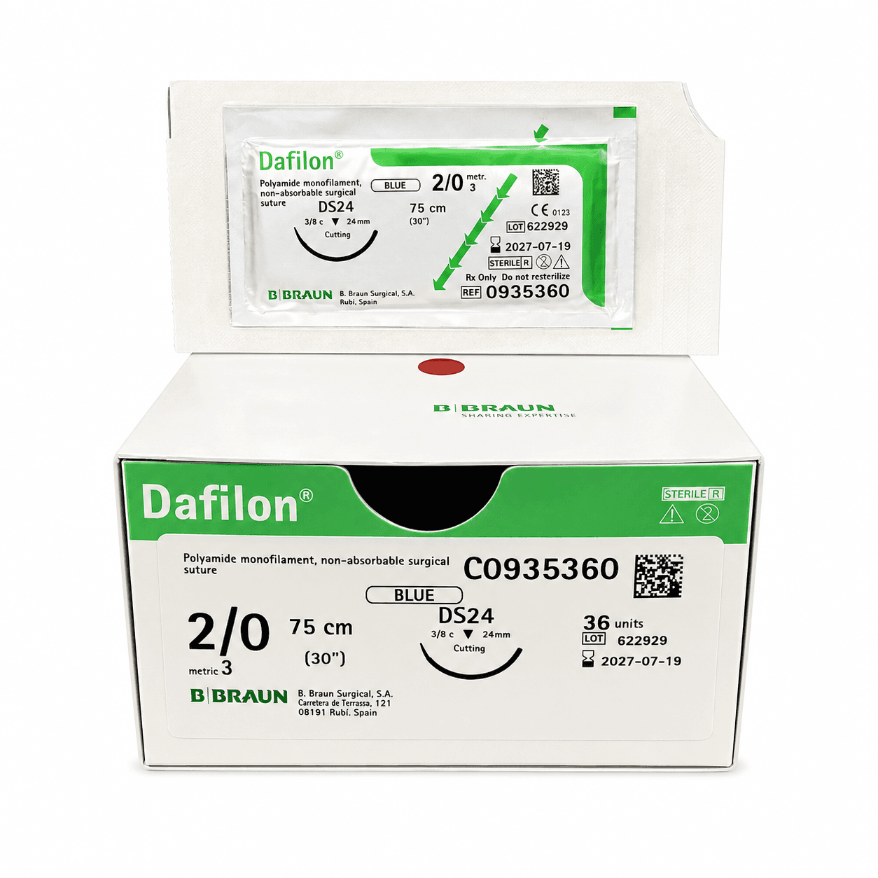 Chỉ khâu phẫu thuật không tiêu Dafilon bbraun kim tam giác 3/8C