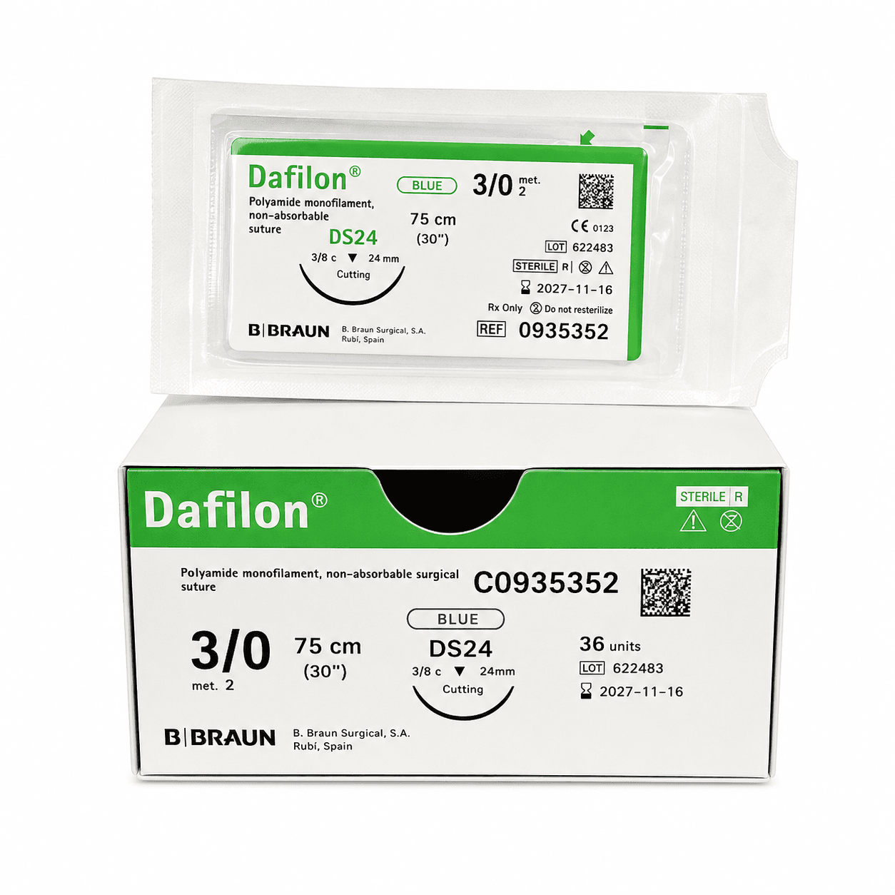 Chỉ khâu phẫu thuật không tiêu Dafilon bbraun kim tam giác 3/8C