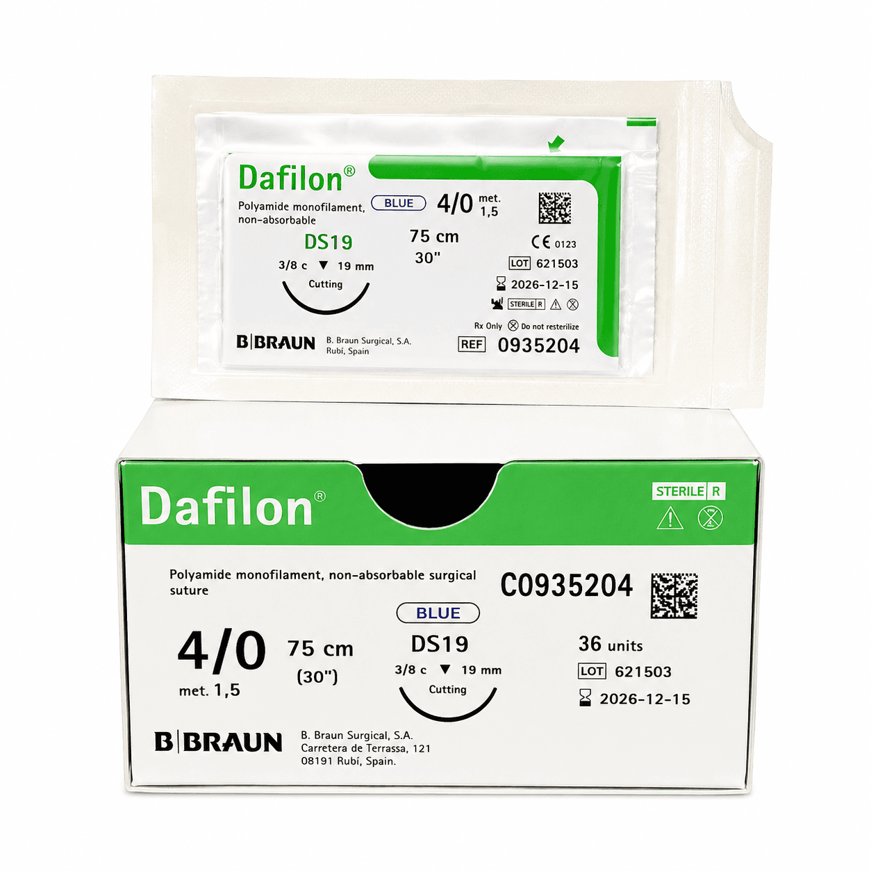 Chỉ khâu phẫu thuật không tiêu Dafilon bbraun kim tam giác 3/8C