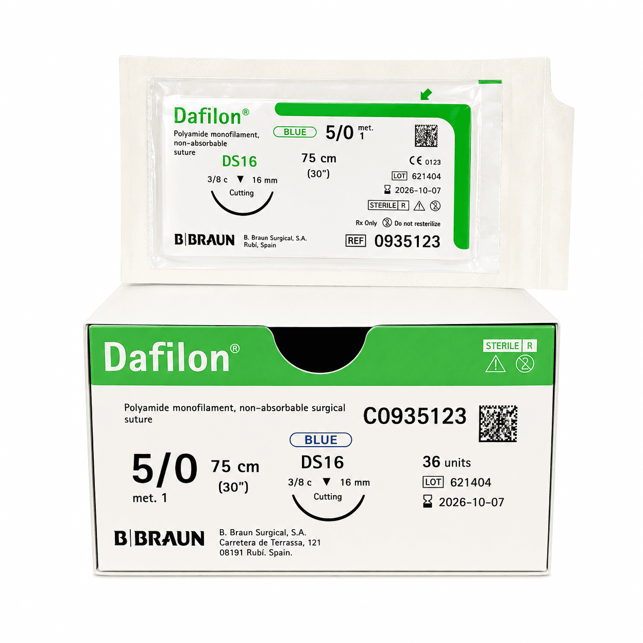 Chỉ khâu phẫu thuật không tiêu Dafilon bbraun kim tam giác 3/8C