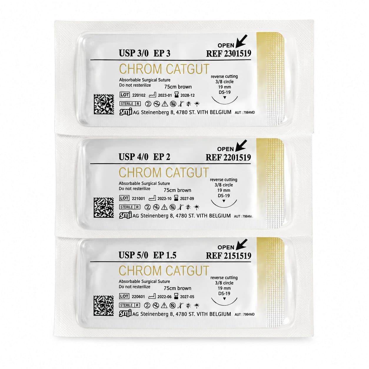Chỉ khâu tự tiêu đa sợi kim tam giác Catgut Chrom - SMI