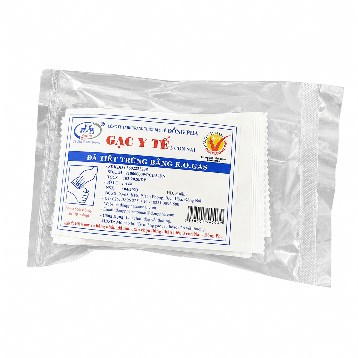 Gạc y tế Đông Pha đã tiệt trùng bằng E.O Gas 5cm x 6cm x 8 lớp