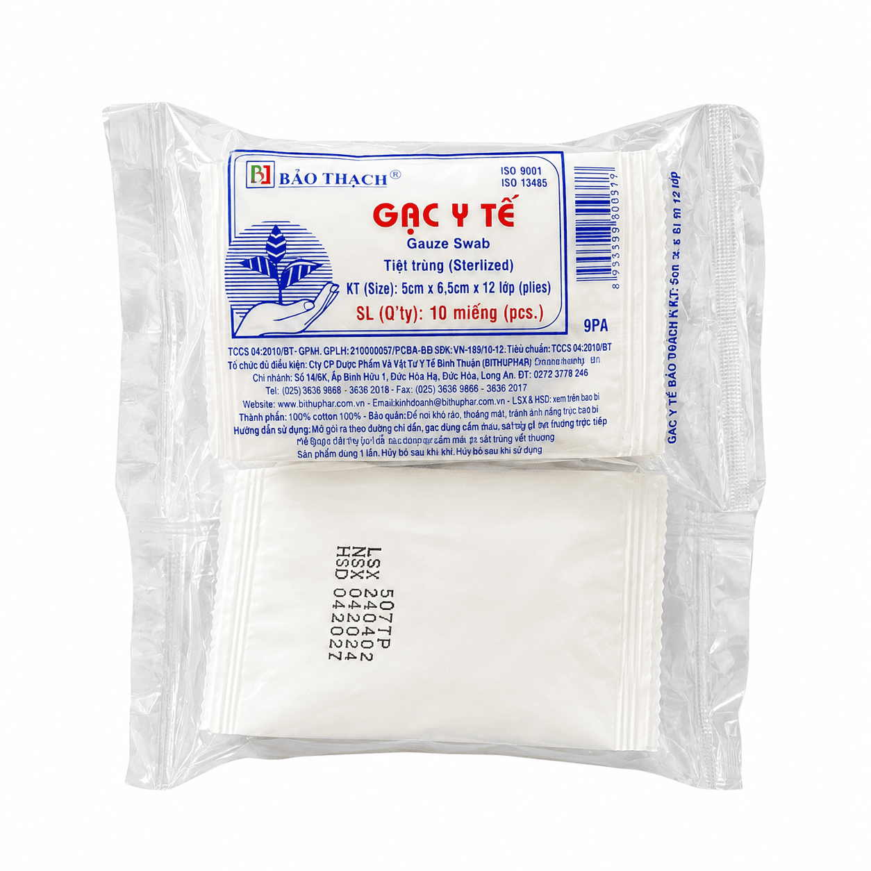 Gạc y tế tiệt trùng Bảo Thạch 5 cm x 6,5 cm x 12 lớp Gauze Swab
