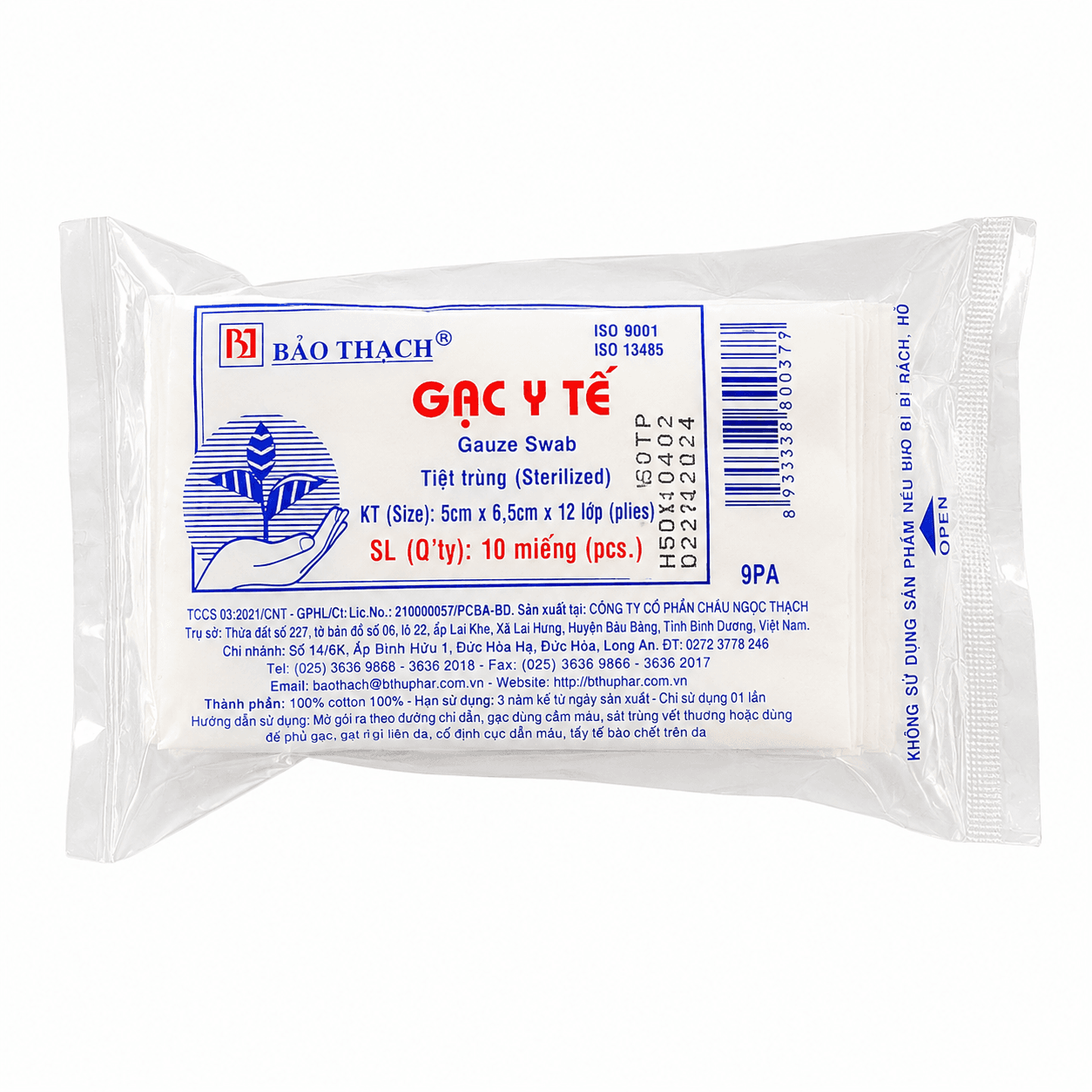 Gạc y tế tiệt trùng Bảo Thạch 5 cm x 6,5 cm x 12 lớp Gauze Swab