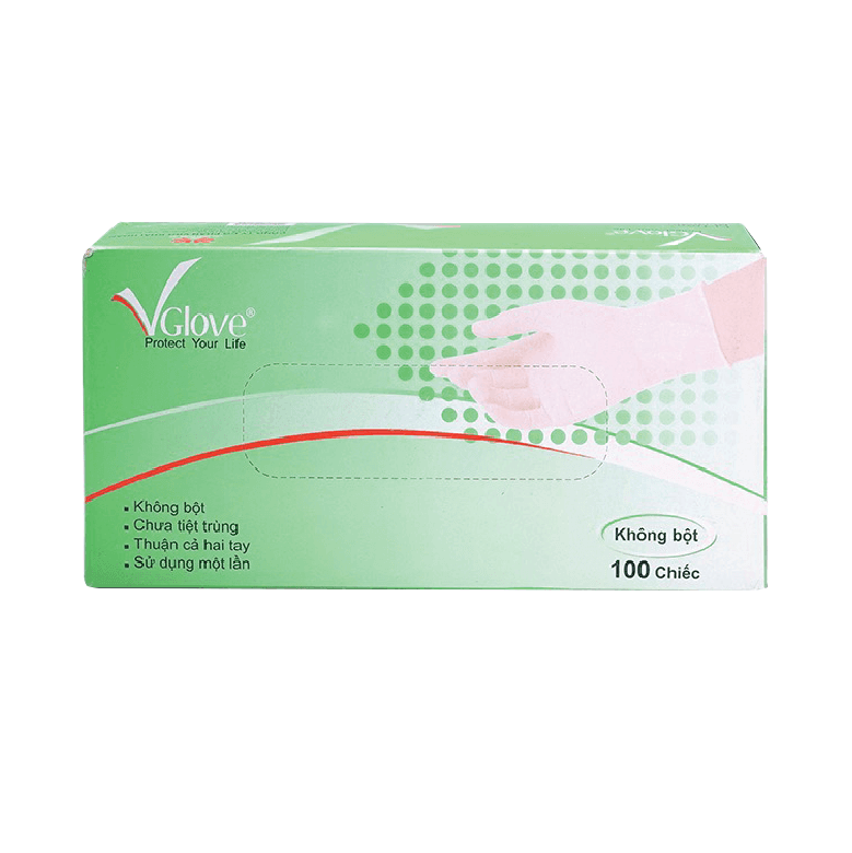 Găng tay cao su không bột Vglove Khải Hoàn - Hộp xanh