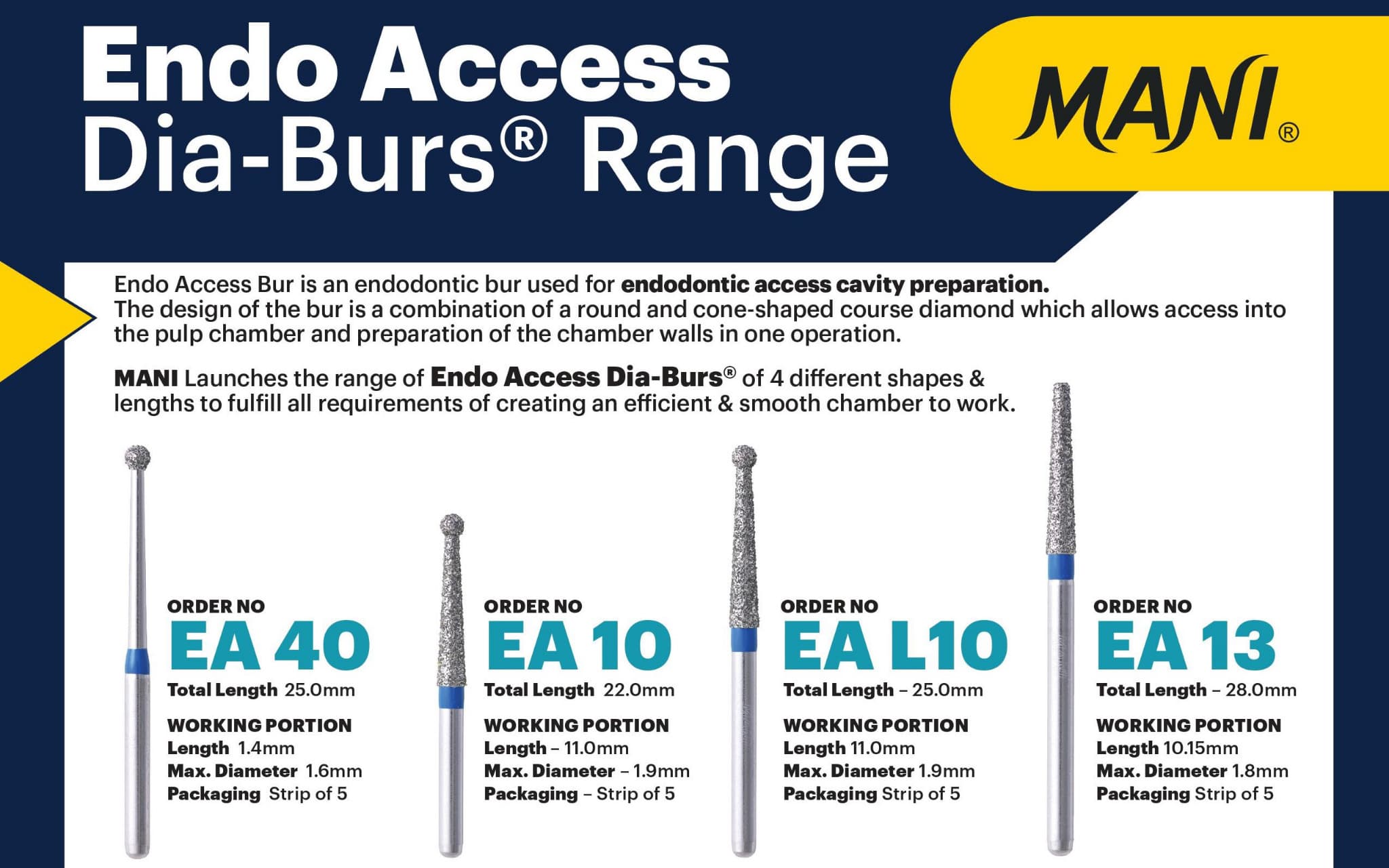 Mũi khoan mở tủy Endo Access Mani Nhật Bản