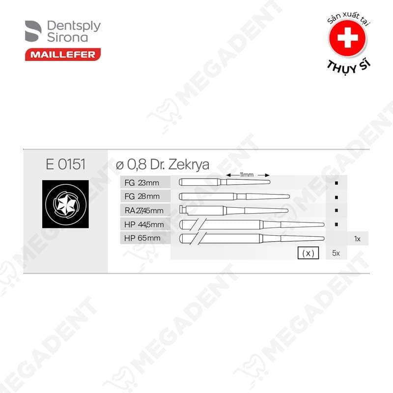 Mũi khoan thép phẫu thuật Zekrya Maillefer Dentsply Mỹ