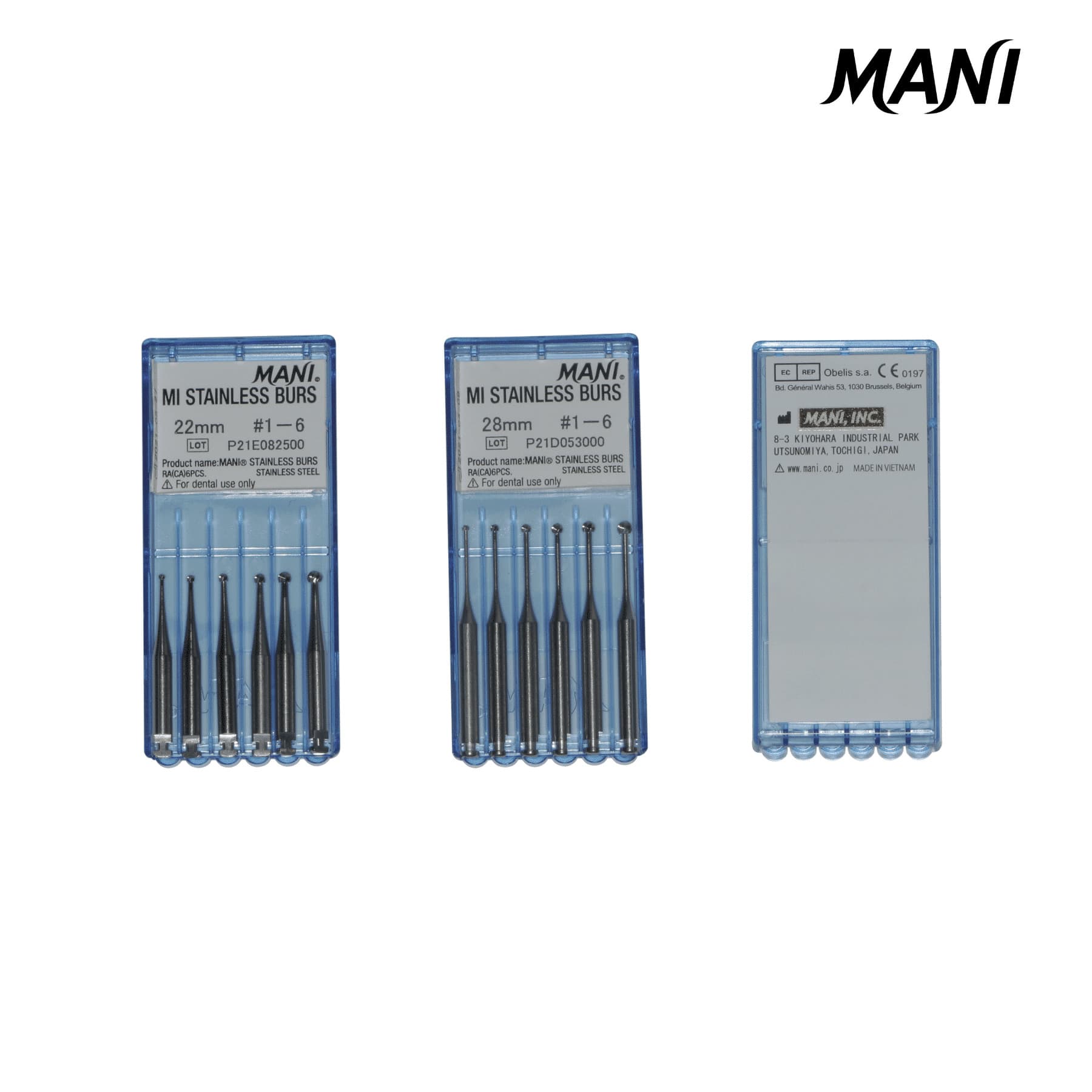 Mũi nạo ngà Mi Stainless Burs Hộp 6 cây Mani Nhật Bản
