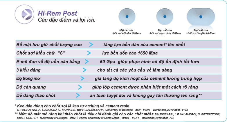Chốt sợi thuỷ tinh Hi-Rem Post | OverFibers Ý - Hộp 10 chốt / #3