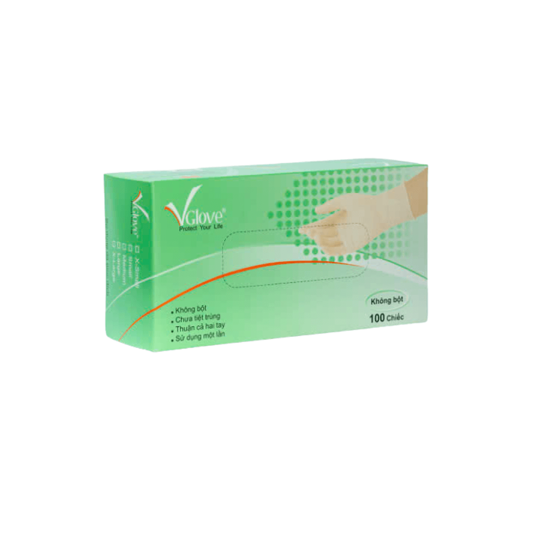 Găng tay cao su không bột Vglove Khải Hoàn - Hộp xanh